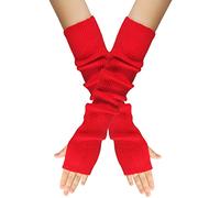 Wambere Guantes de invierno para mujer y niña, sin dedos, de manga larga, de punto fino, calentadores de manos, guantes de punto cálido, guantes de punto, rojo, Talla única