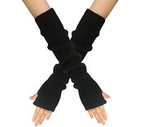Wambere Guantes de invierno para mujer y niña, sin dedos, de manga larga, de punto fino, calentadores de manos, guantes de punto cálido, guantes de punto, Negro , Talla única