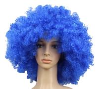 Wambere Peluca rizada afro, cabeza rizada colorida, peluca de payaso, peluca decorativa, peluca de payaso loco, para cosplay, disfraz de película, disfraz de Halloween, accesorios divertidos, azul