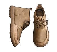 WAMIZEU Botas de nieve cálidas de invierno con parte superior de cuero, puntera redonda, color sólido, cómodas, sin cordones, plantilla de franela forrada de pana, viajes al aire libre y vacaciones