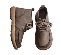 WAMIZEU Botas de nieve cálidas de invierno con parte superior de cuero, puntera redonda, color sólido, cómodas, sin cordones, plantilla de franela forrada de pana, viajes al aire libre y vacaciones