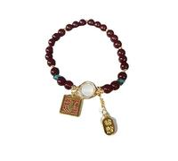 WAMIZEU Hetian - Pulsera de jade con campanilla de oración y paz, pulsera de la suerte Feng Shui de jade natural, joyería china hecha a mano para madre, talla única, Metal, No es una piedra preciosa