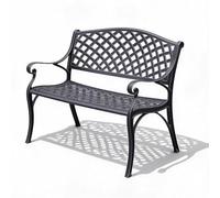 WAMJ AQDY Banco Jardín Exterior de Aluminio Fundido, Banco Exterior con Respaldo de Enrejado y Brazos Curvos, Banqueta Metálica para Terraza Balcón Patio(Black)