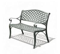 WAMJ AQDY Banco Jardín Exterior de Aluminio Fundido, Banco Exterior con Respaldo de Enrejado y Brazos Curvos, Banqueta Metálica para Terraza Balcón Patio(Green)