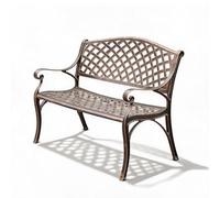 WAMJ AQDY Banco Jardín Exterior de Aluminio Fundido, Banco Exterior con Respaldo de Enrejado y Brazos Curvos, Banqueta Metálica para Terraza Balcón Patio(Brown)