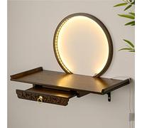 WAMJ AQDY Estantería Colgante con Luz Led, Mesa de Meditación de Altar, Soporte de Pared para Estatua de Buda, Pequeño Gabinete Budista para Ofrendas de Incienso(Brown,40cm/15.7in)