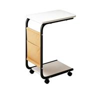 WAMJ AQDY Mesa Auxiliar Estrecha en Forma de C, Mesita Lateral Pequeña con Ruedas y Bolsillo de Almacenamiento, 40×29×64 cm para Dormitorio y Sala de Estar(White)