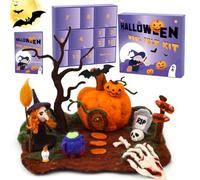 Wamkon Juego de fieltro de punzonado, juego de fieltro para Halloween, juego de lana de fieltro con calabaza de bruja, instrucciones (idioma español no garantizado), agujas de fieltro, juego de