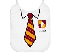 Wanapix | Babero Personalizado para Adulto | Divertido Diseño de Mago de Escuela de Magia | Babero Blanco Grande con Nombre Personalizable | Con Cuerdas para Atar al Cuello | Ribete Blanco