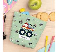 Wanapix | Bolsa Merienda Infantil Personalizada con Nombre| Porta Snacks Reutilizable de Tela |Anti manchas/Impermeable/Con Cierre| Porta Sandwich/Bocadillo | 18 cm | Coches