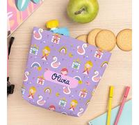 Wanapix | Bolsa Merienda Infantil Personalizada con Nombre| Porta Snacks Reutilizable de Tela |Anti manchas/Impermeable/Con Cierre| Porta Sandwich/Bocadillo | 18 cm | Princesas