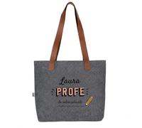 Wanapix | Bolso Gris Personalizado de Fieltro | Regalo para Profesoras | Bolso de Hombro Shopper | Personaliza con Nombre de la Profe | Asas Largas Reforzadas | Regalo Fin de Curso | Sobresaliente