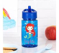 Wanapix | Botella Infantil Personalizada| Botella de Agua para Niños | Con Pajita y Asa Transporte | Colegio/Guardería | Plástico Libre BPA | 440 ml | Azul - Sirenita