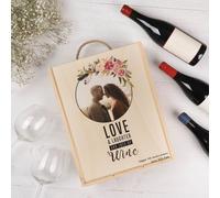 Wanapix | Caja de Vino Personalizada con Fotos y Textos | Caja de Madera con Tapa Corrediza y Asa | Capacidad 3 Botellas | Regalo Original | 29,5 x 37,5 x 10,5 cm