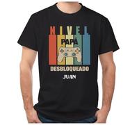 Wanapix | Camiseta Papa Personalizada | 100% Algodón | Regalo Día del Padre | Regalo Hombre Cumpleaños | Talla M | Nivel Desbloqueado