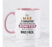 Wanapix | Caneca Dia da Mãe | 325 ml | Adequada para Máquina de Lavar Louça e Micro-ondas | Asa e Interior Pretos | Ser mãe é cansativo, mas com filhos tão bonitos tudo se torna mais fácil