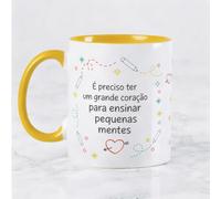 Wanapix | Caneca Professor(a) | 325 ml | Adequada para Máquina de Lavar Louça e Micro-ondas | Asa e Interior cor Amarela | É preciso ter um grande coração para ensinar pequenas mentes