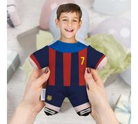 Wanapix | Cojín Muñeco Personalizado con Foto | Fútbol | Barcelona | Mini Yo Pequeño con Equipación Blaugrana y tu Cara | Mini Muñeco Blandito para Fans Culés de Barcelona