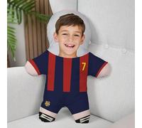 Wanapix | Cojín Muñeco Personalizado Grande con Foto | Fútbol | Barcelona | Mini Yo con Equipación Blaugrana y tu Cara | Mini Muñeco Blandito para Fans Culés de Barcelona