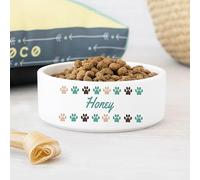 Wanapix | Comedero Personalizado con Foto y Nombre | Perros y Gatos | Cuenco de Comida Pequeño/Bebedero | Cerámica | Apto para Lavavajillas | 15x5,8 cm | Huellas