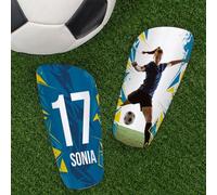 Wanapix | Espinilleras de Fútbol Personalizadas para Niños | Acabado Premium y Textura Hexagonal | con Foto, Nombre y Número | Protección Integral | Amarillo y Azul - Talla S
