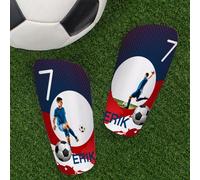 Wanapix | Espinilleras de Fútbol Personalizadas para Niños | Acabado Premium y Textura Hexagonal | con Foto, Nombre y Número | Protección Integral | Azul, Rojo y Blanco - Talla M
