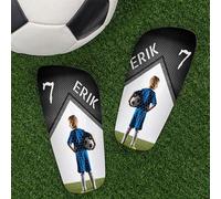 Wanapix | Espinilleras de Fútbol Personalizadas para Niños | Acabado Premium y Textura Hexagonal | con Foto, Nombre y Número | Protección Integral | Iron - Talla M