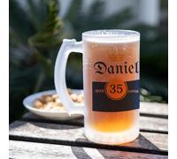 Wanapix | Jarras de Cerveza Opacas | Personaliza con Nombre | Jarra de Cristal Esmerilado | 500 ml | Apta Lavavajillas | Corona