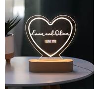 Wanapix | Lámpara Personalizada Corazón | Placa Personalizable | Sin Pilas, Incluye Cable USB | Luz LED Blanca | Base de Madera | Regalo Original | San valentín | You & Me