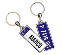Wanapix | Llavero Metálico Personalizado con tu Número de Matrícula y Nombre | Impresión a 2 Caras | para Regalo o Complemento para Coche 2,5 x 6,3