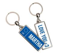 Wanapix | Llavero Metálico Personalizado con tu Número de Matrícula y Nombre | Impresión a 2 Caras | Regalo o Complemento | Matrícula Azul