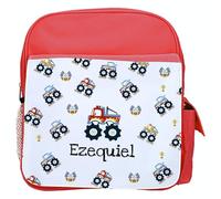 Wanapix | Mochila Infantil Personalizada | Mochila Escolar Pequeña con Nombre | Guardería/Colegio | Cierre de Cremallera | Asas Regulables| 8 Litros | Monster cars - Rojo