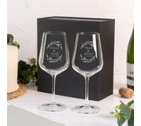 Wanapix | Pack 2 Copas de Vino Personalizadas | Estuche de Regalo Incluido | Copa de Cristal Grabada para Vino | Con Nombre o Texto | Pack de Copas de Cristal | Flowers