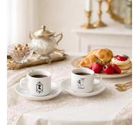 Wanapix | Pack 2 Juegos de Café Expreso Personalizados | Cerámica Personalizada | Apta Lavavajillas | 100ml | Café Expreso y Solo | Jane Austen