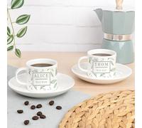 Wanapix | Pack 2 Juegos de Café Expreso Personalizados | Cerámica Personalizada | Apta Lavavajillas | 100ml | Café Expreso y Solo | Hojas
