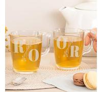Wanapix | Pack 2 Tazas de Té Personalizadas con Nombre Grabado | Cristal para infusiones | Capacidad 25 cl | Vidrio templado extra resistente | Aptas para Lavavajillas y Microondas | Boda iniciales
