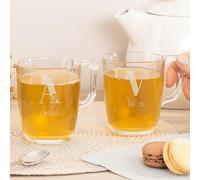 Wanapix | Pack 2 Tazas de Té Personalizadas con Nombre Grabado | Cristal para infusiones | Capacidad 25 cl | Vidrio templado extra resistente | Aptas para Lavavajillas y Microondas | Inicial flor
