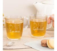 Wanapix | Pack 2 Tazas de Té Personalizadas con Nombre Grabado | Cristal para infusiones | Capacidad 25 cl | Vidrio templado extra resistente | Aptas para Lavavajillas y Microondas | Tazas de te