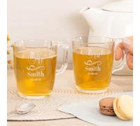 Wanapix | Pack 2 Tazas de Té Personalizadas con Nombre Grabado | Tazas de Cristal para infusiones | Capacidad 25 cl | Vidrio templado extra resistente | Aptas para Lavavajillas y Microondas | Mr & Mrs