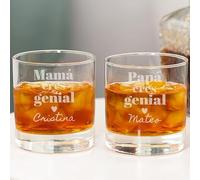 Wanapix | Pack 2 Vasos de Whisky Personalizado con Nombre | Vaso Cristal Grabado | Regalo Dia del Padre y Madre| 38 cl | Apto para Lavavajillas | Mamá y Papá