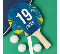 Wanapix | Pala de Ping-Pong Personalizada | Pala de Tenis de Mesa con Nombre y Número | De Madera y Goma | Personalizada por 1 Cara por Impresión Directa sobre la Goma | Amarillo & Azul