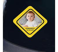Wanapix | Pegatinas Personalizadas para el Coche | Bebé a bordo con Foto y Nombre | Resistente a la Intemperie | Forma Rombo 15x15cm | Baby On Board