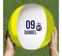 Wanapix | Pelota de Playa Personalizada | Balón de Playa Hinchable con Nombre y Número | Madrid Fútbol Fan | Diseño Bicolor Amarillo y Blanco | Plástico PVC | para Playa o Piscina | Madrid