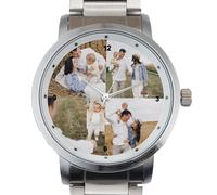 Wanapix | Reloj Hombre Personalizado | Reloj Pulsera Metálica con Eslabones | Sumergible 3ATM | Analógico | Esfera de Acero Inoxidable | Diámetro Esfera: 40ø mm | Collage 4 Fotos