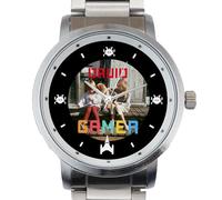 Wanapix | Reloj Hombre Personalizado | Reloj Pulsera Metálica con Eslabones | Sumergible 3ATM | Analógico | Esfera de Acero Inoxidable | Diámetro Esfera: 40ø mm | Padre Gamer