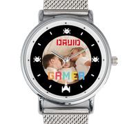 Wanapix | Reloj Hombre Personalizado | Reloj Pulsera Metálica Malla | Sumergible 3ATM | Analógico | Esfera de Acero Inoxidable | Diámetro Esfera: 33ø mm | Padre Gamer