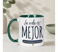Wanapix | Taza Cerámica Despedida Compañeros | La Vida es Mejor con Compañeros como Tú | Apta para Lavavajillas y Microondas | Asa e Interior Verde
