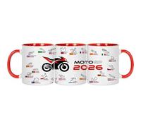 Wanapix |Taza cerámica Moto GP | Regalos Frikis del Motor| 325 ml | Taza Calendario Circuitos Temporada 2026 | Apta para Lavavajillas y Microondas | Asa e Interior color Rojo