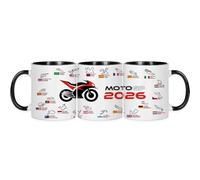 Wanapix |Taza cerámica Moto GP | Regalos Frikis del Motor| 325 ml | Taza Calendario Circuitos Temporada 2026 | Apta para Lavavajillas y Microondas | Asa e Interior color Negro