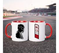 Wanapix |Taza cerámica Moto GP | Regalos Frikis del Motor| 325 ml | Taza M.Márquez | Apta para Lavavajillas y Microondas | Asa e Interior color Rojo